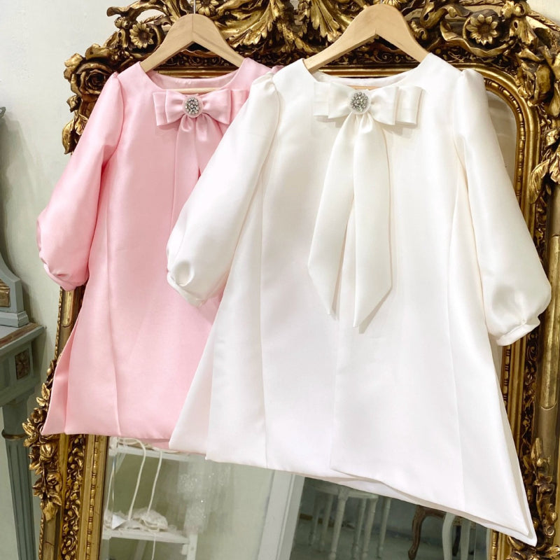 Elegant Baby Long-sleeved Birthday Simple A-line Dress Toddler Christening Dress