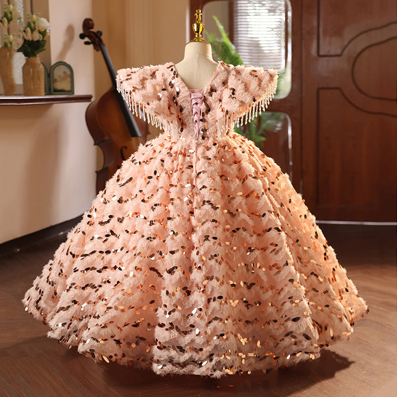 Elegant Baby Girl Sequin Beauty Pageant  Dress Toddler Birthday Dresses