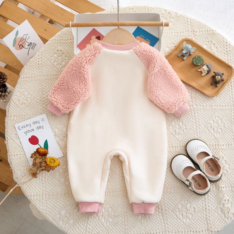 Small Flower Velvet Raglan Sleeve Baby Romper