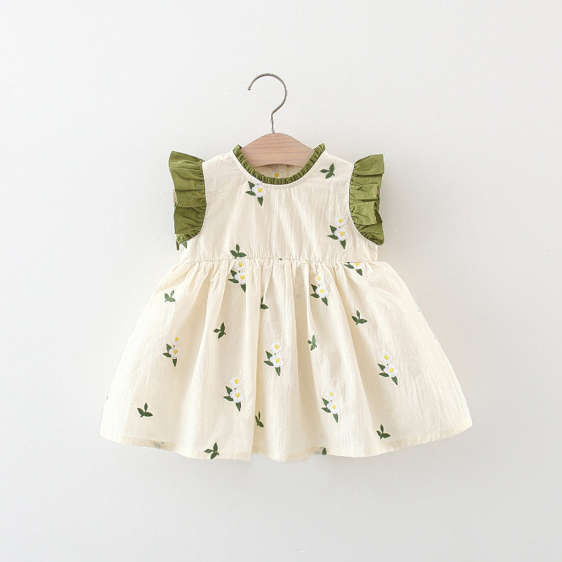 Baby Girl Cute Little Floral Flying Sleeve Bow Dress