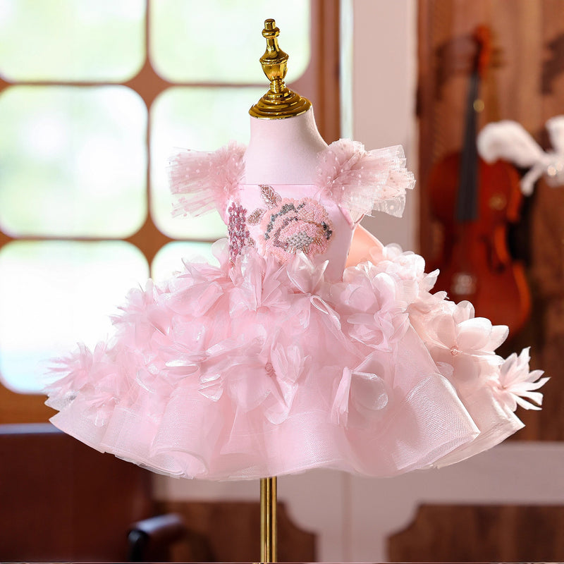 Girls Pink Ball Gown Children's Birthday Princess Dress Flower Girl Dress