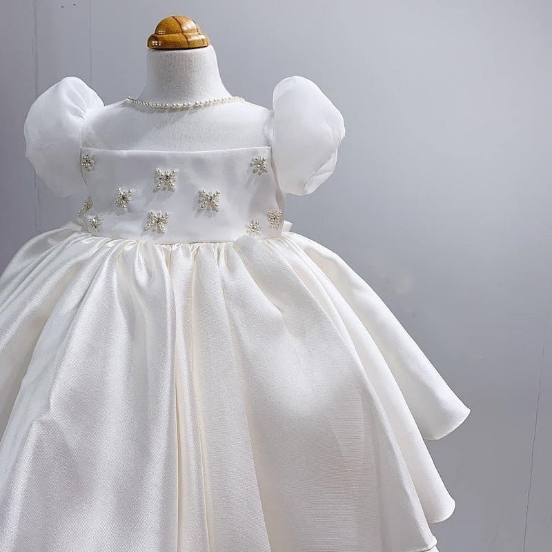Lovely Cute Girl Bead White Dress Toddler Birthday Pageant Princess Dress
