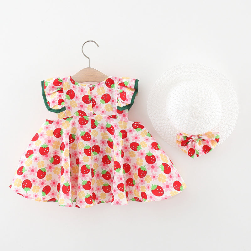 Baby Girl Dress Bow-knotted Floral Dress with Flying Sleeves