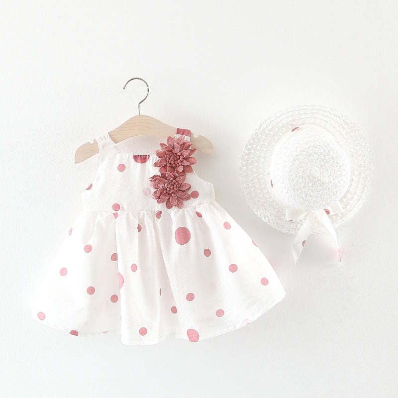 Baby Girl Sleeveless Bow Flower Sundress with Hat Set