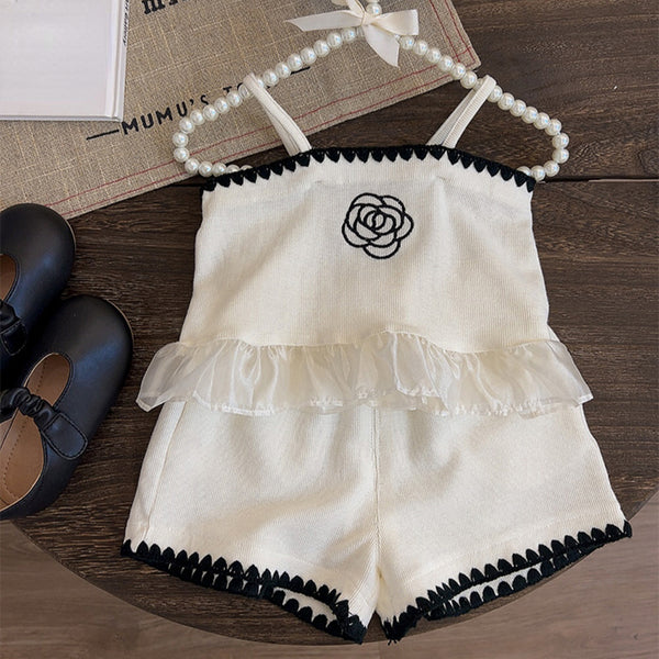 Cute Baby Girl Rose Suspender Shorts Suit