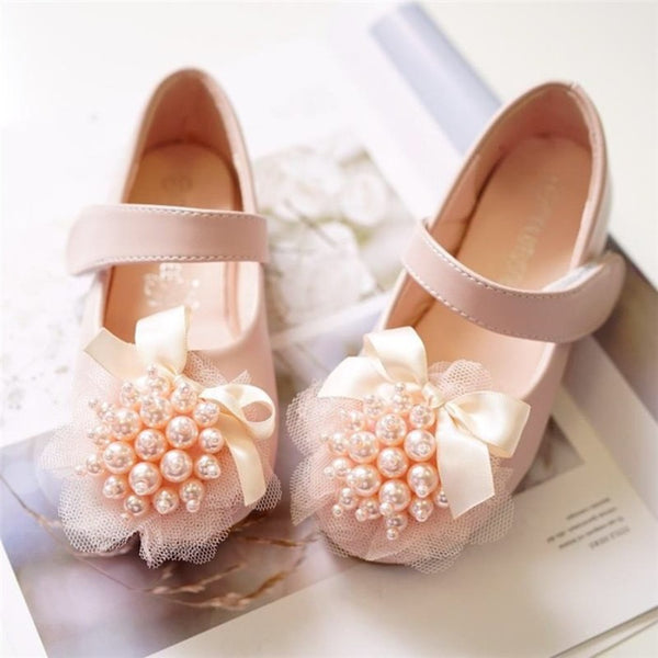 Girls' Pearl Flower Leather Princess Shoes