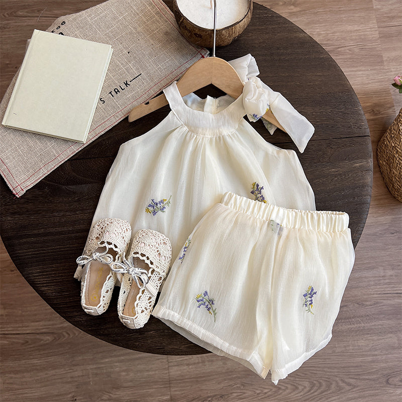 Girls Summer Suit Children's Suspender Shorts Two-piece Suit