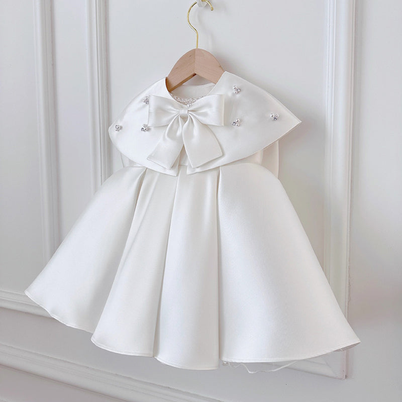 Elegant Baby Girl White Shawl First Communion Dress Toddler Christening Dress