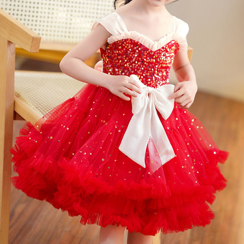 Baby Girl Pageant Shiny Suspender Puffy Princess Dress