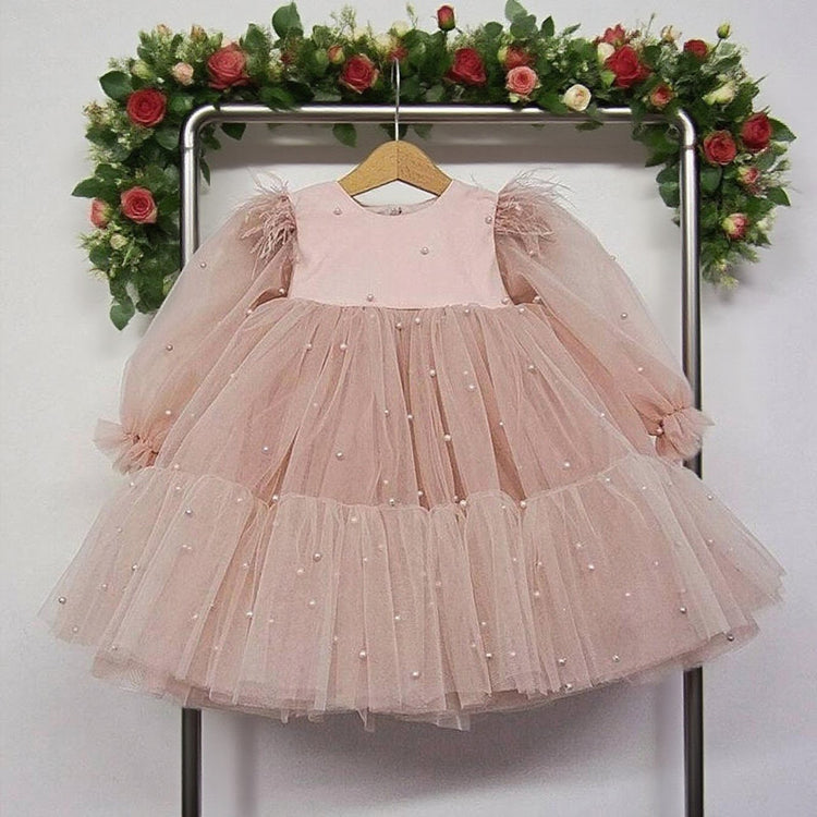 First Communion Dresses Toddler Birthday Dress Fluffy Beads Princess Dress