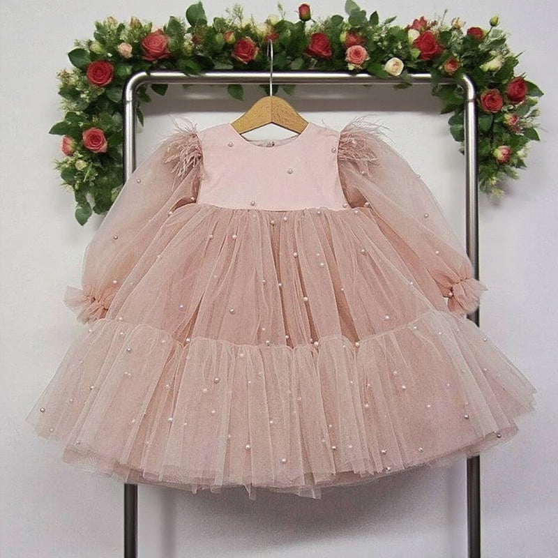 First Communion Dresses Toddler Birthday Dress Fluffy Beads Princess Dress