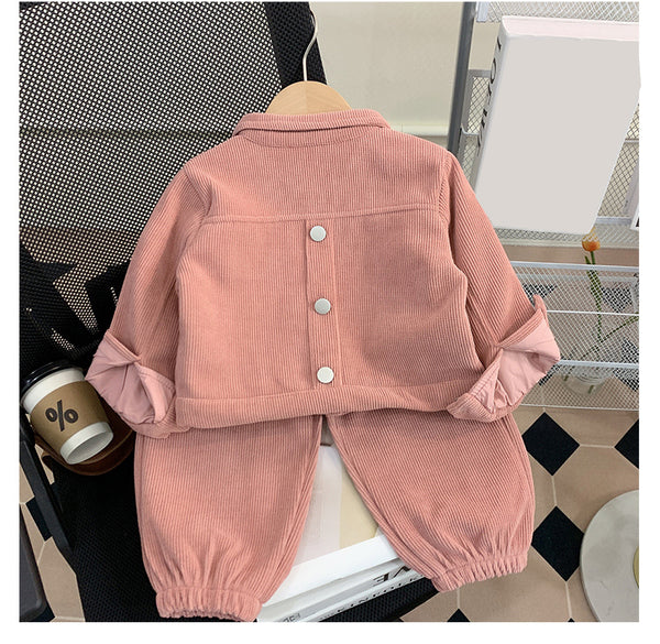 Cute Baby Girl Solid Color Jacket and Leggings Pants Two-piece Set