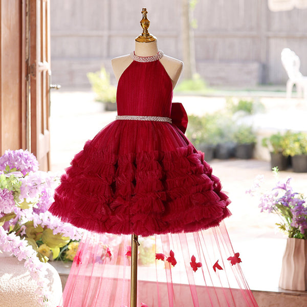 Girls Birthday Dress Children's Red Party Dress Flower Girl Princess Dress