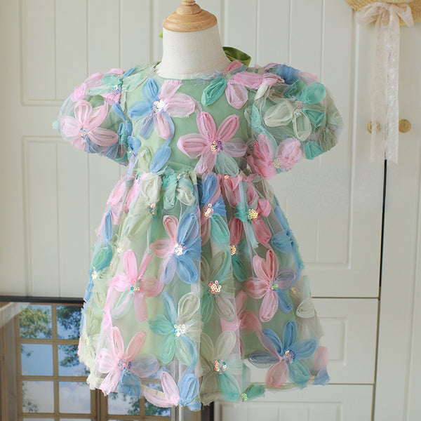 Elegant Baby Flower Embroidered Mesh Princess Dresses Toddler Pageant Dresses