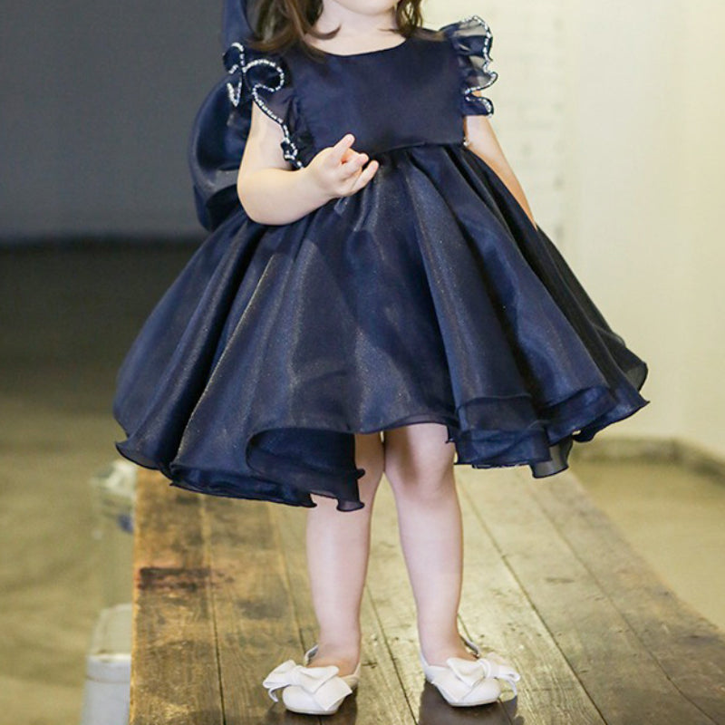Baby Girl Navy Blue Flower Girl Dresses Toddler Pink Pearl Beaded Flower Girl Dress: Jewel Neck Baby Girl Navy Blue Flower Girl Dresses Toddler Pink Pearl Beaded Flower Girl Dress: Jewel Neck