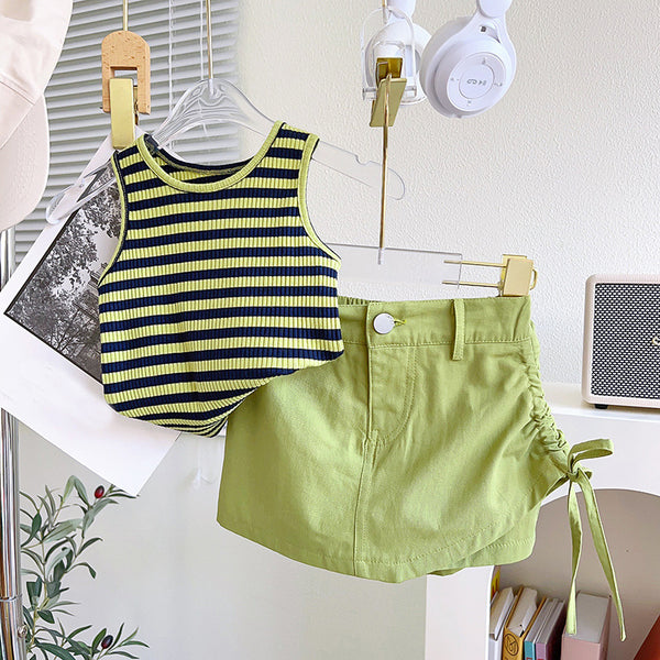 Baby Girls' Striped Loose Shorts Two-piece Set