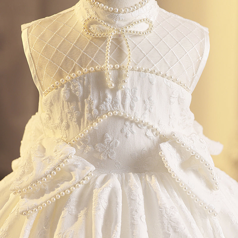Elegant Baby Girls White Sleeveless Princess Dress Toddler Prom Evening Gown
