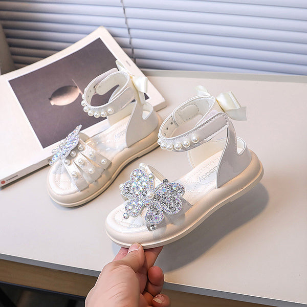 Girls Rhinestone Butterfly Shoes Children's Summer Princess Shoes