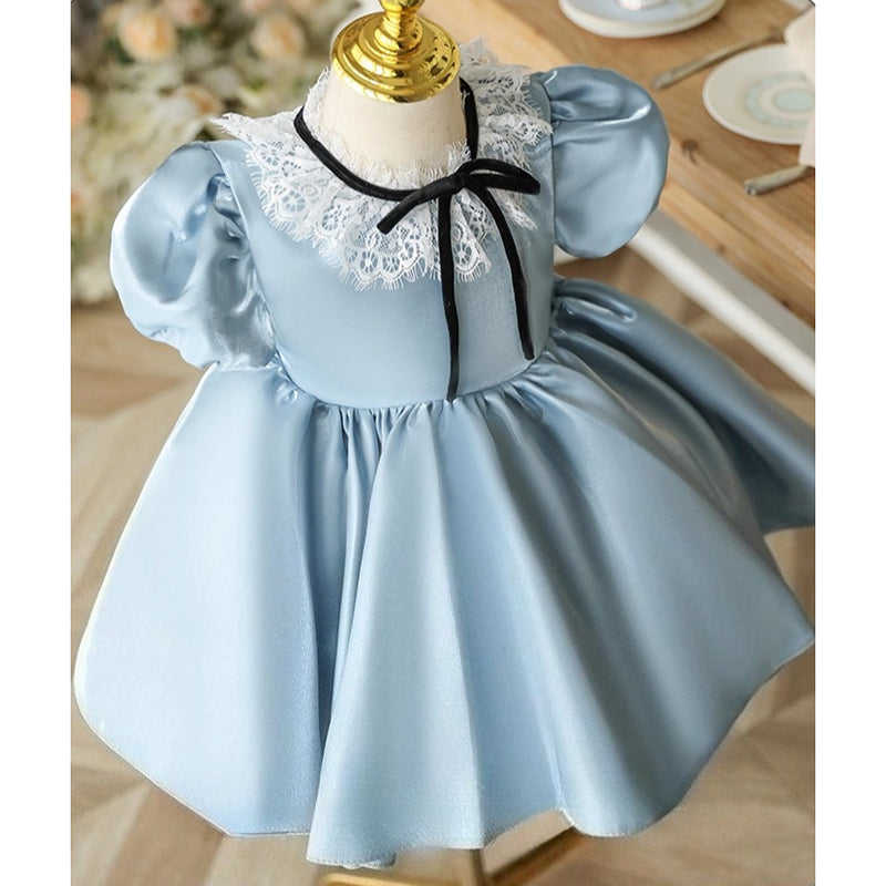 Baby Girl Blue Dress Children's Birthday Princess Dress Flower Girl Puffy Dress