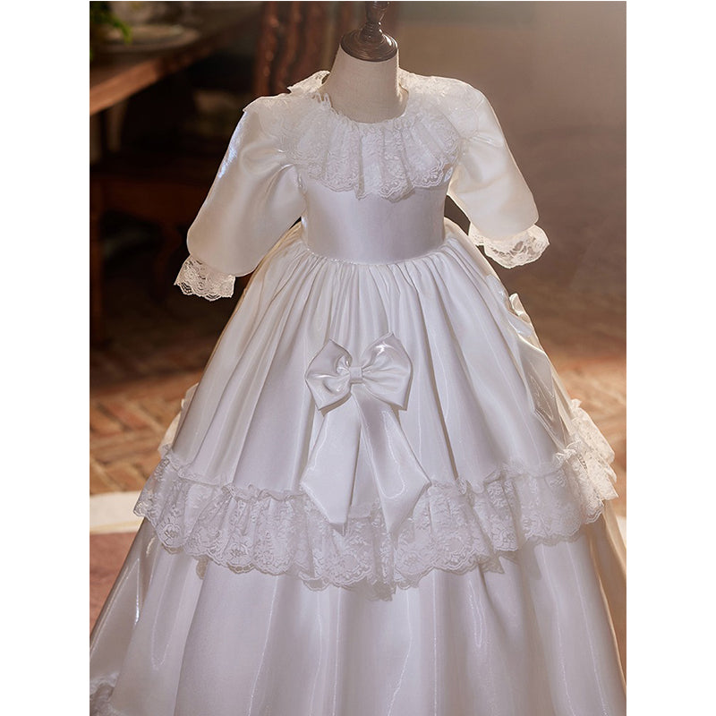 White Satin Girls Birthday Dress Princess Dress