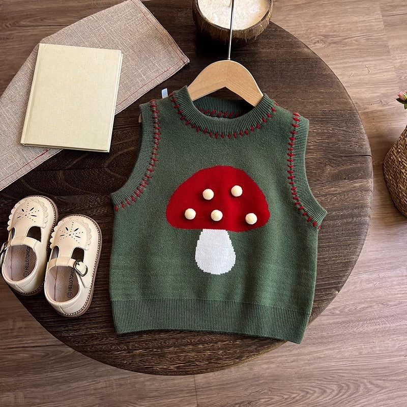 Girls' Autumn Knitted Vest Shirt and Pants Three-piece Set