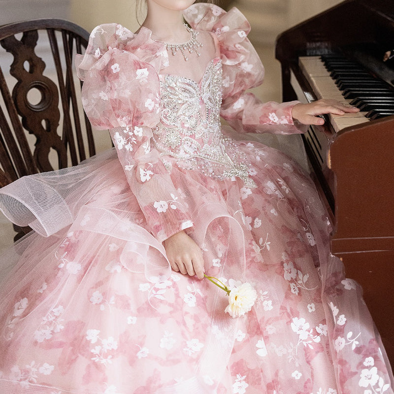 Pink Girls Birthday Dress Flower Girl Wedding Princess Dress Children's Prom Dress