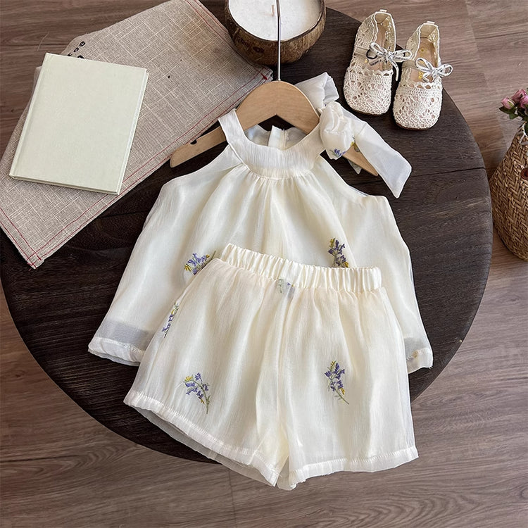 Girls Summer Suit Children's Suspender Shorts Two-piece Suit