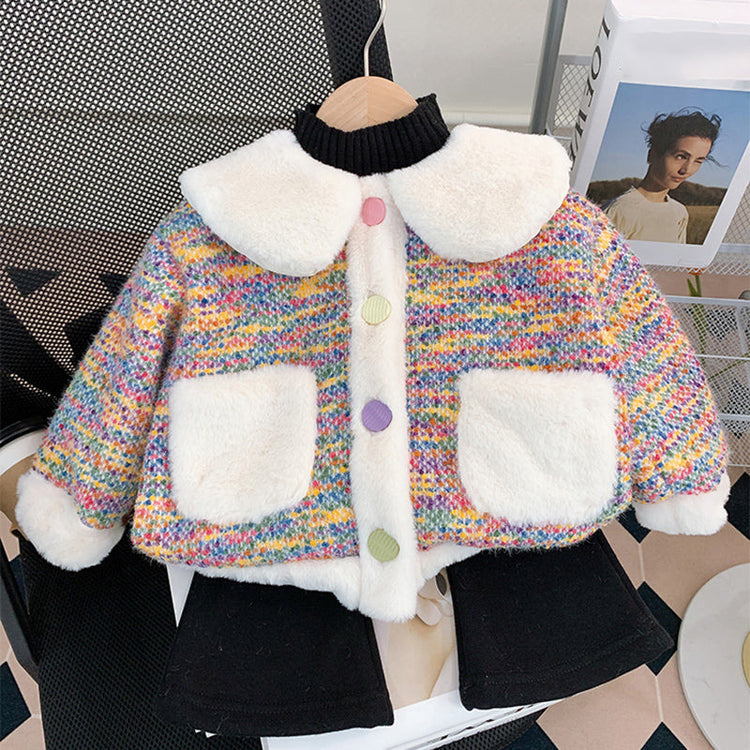 Cute Baby Girl Doll Collar New Year's Warm Sweater Three-piece Set