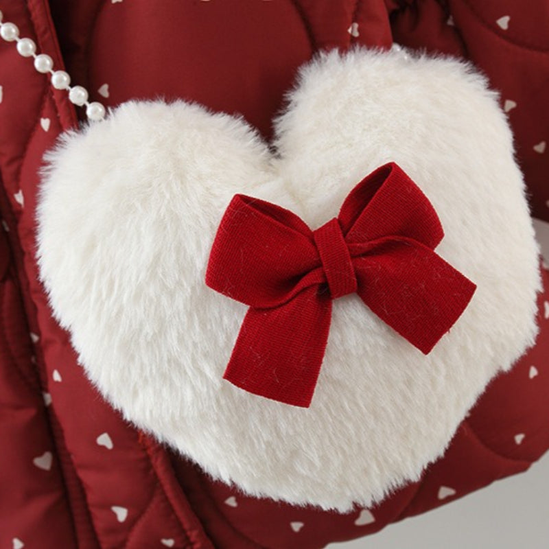 Winter Girls' Heart-shaped Hooded Cotton Coat
