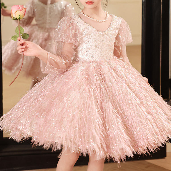 Elegant Baby Girls Pink Beauty Pageant Sequin Dress Toddler Birthday Dress
