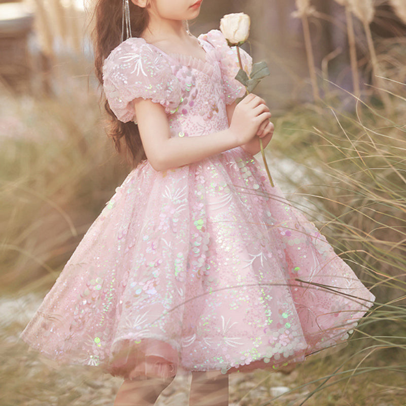 Girls Birthday Princess Dress Pink Flower Girl Wedding Dress