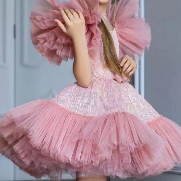 Children's Pink Princess Dress Girls Party Puffy Dress
