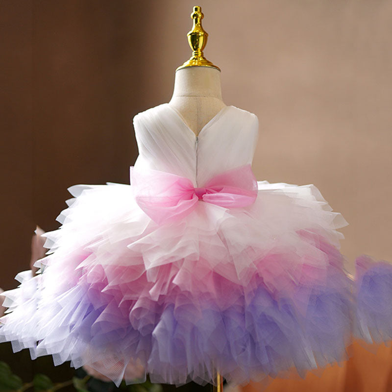 Baby Girl Wedding Birthday Bead Bow Stitching Colorful Fluffy Princess Dress