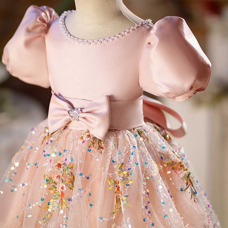 Baby Girl Dress Toddler Ball Gowns Birthday Party Sequin Bowknot Mesh Communion Dress