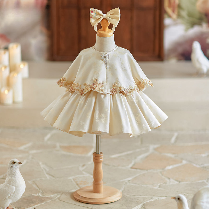 cream birthday dress Beige Cream Mesh Tulle Long Sleeves Layered Party Photoshoot Birthday Dress Gown
