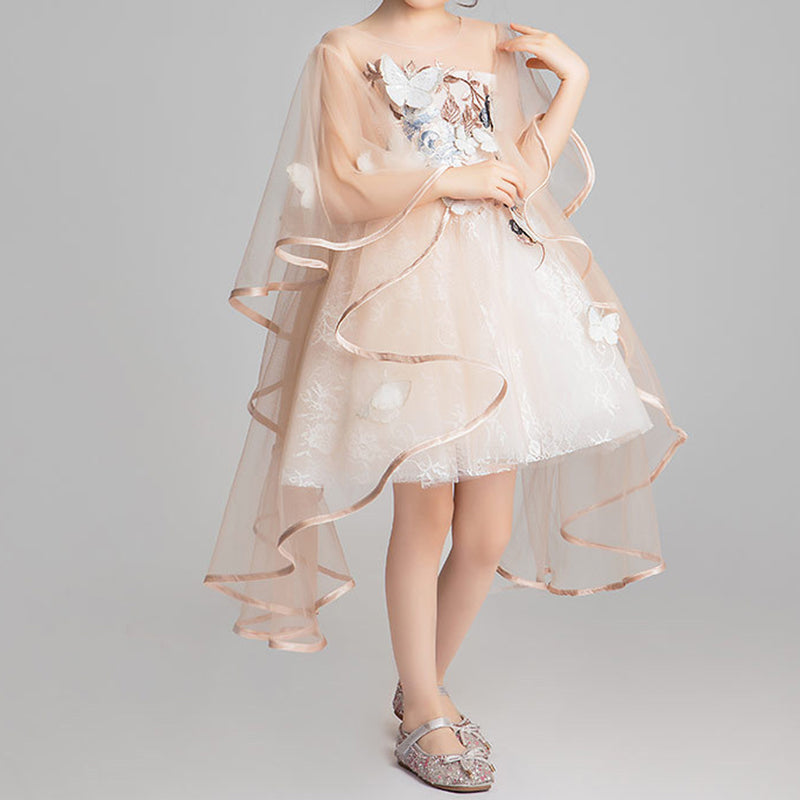 Elegant Baby Girl Champagne Butterfly Puffy Princess Dress Toddler Birthday Dress