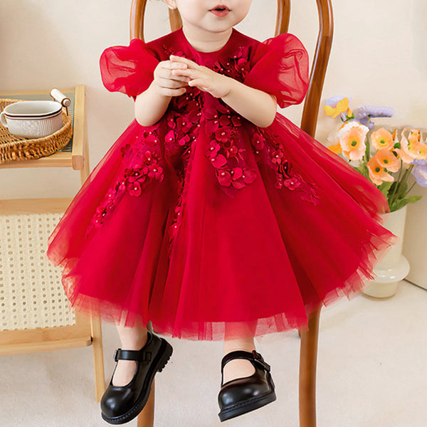 Cute Baby Girl Wine Red Dress Toddler Pageant Birthday Princess Dress