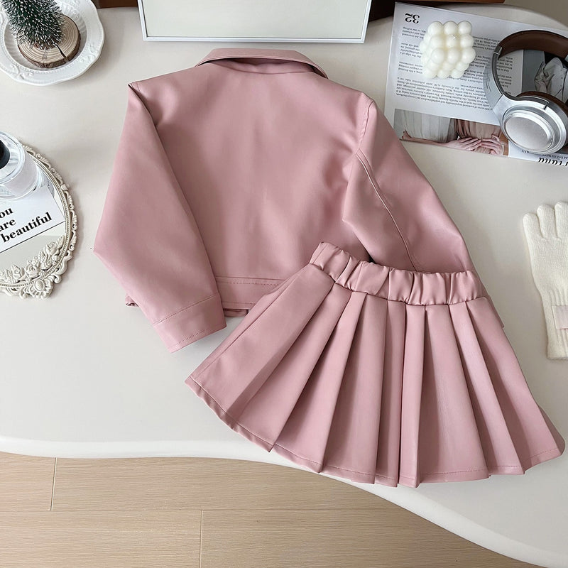 Girls' New Autumn Jacket and Pleated Skirt Two-piece Suit
