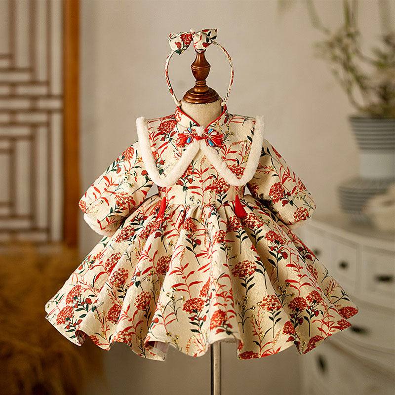 Elegant Baby Girls Floral Disc Button Stand Collar Chinese Style Princess Dress Toddler New Year's Dress, Red / 0-1 Year (80cm) Elegant Baby Girls Floral Disc Button Stand Collar Chinese Style Princess Dress Toddler New Year's Dress, Red / 0-1 Year (80cm)