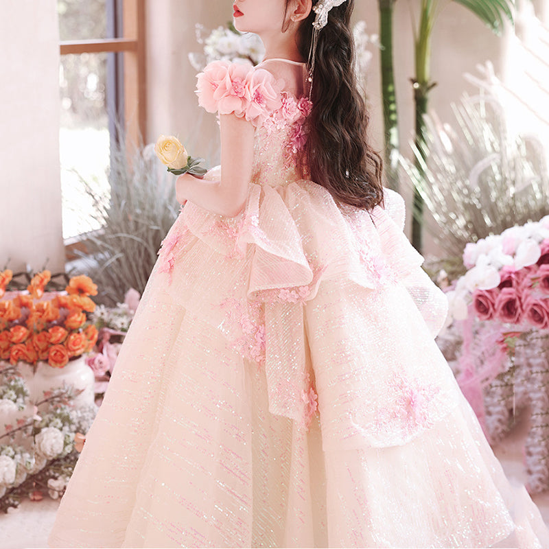 Elegant Baby Girls Pink Sequined Mesh Formal Dresses Toddler Christening Dresses Elegant Baby Girls Pink Sequined Mesh Formal Dresses Toddler Christening Dresses