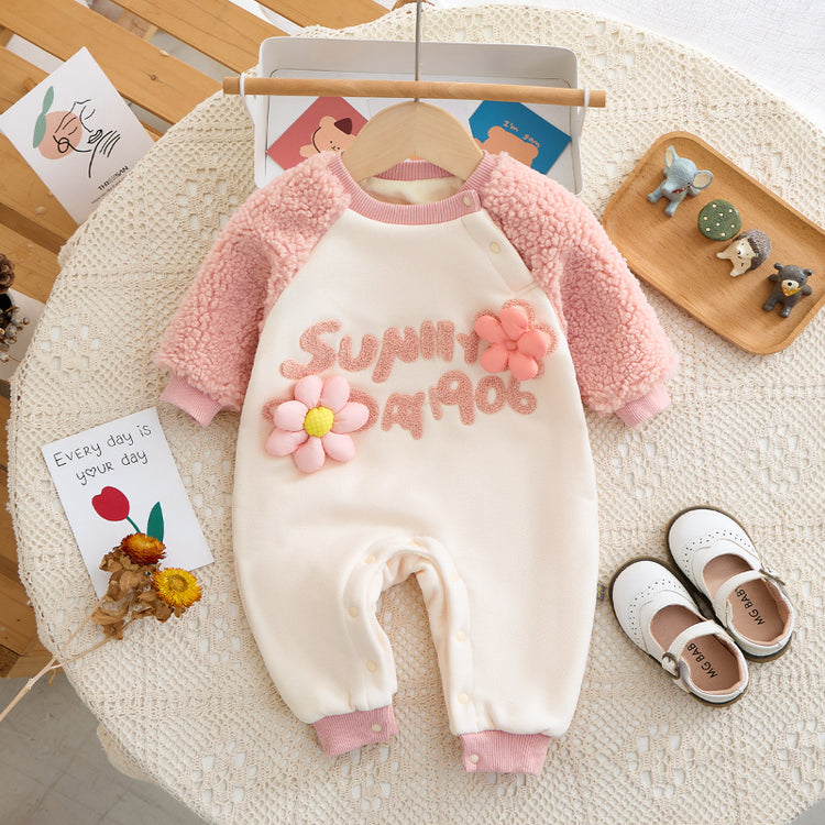 Small Flower Velvet Raglan Sleeve Baby Romper