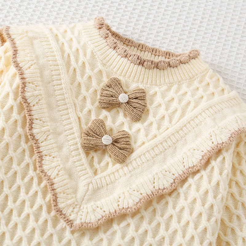Girls' Wool Bow-knit Short Skirt Two-piece Set