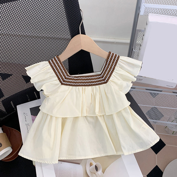 Cute Baby Girl Butterfly Sleeve White Top Black Bell Bottom Pants Suit