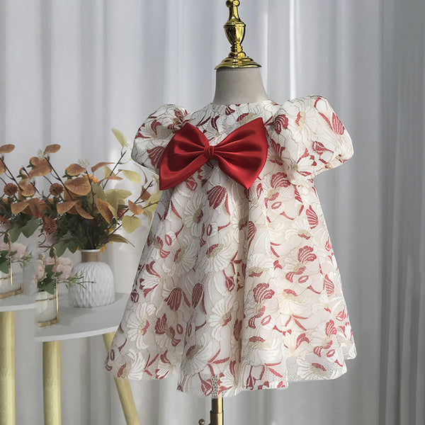 Cute Baby Girls Floral Bow Birthday Dress Toddler Party Dresses