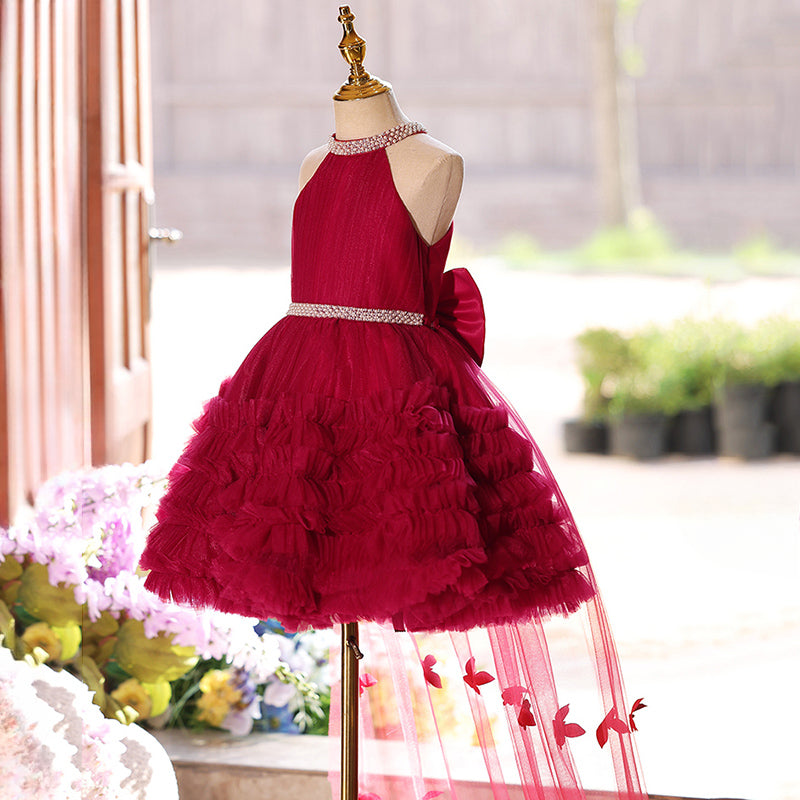 Girls Birthday Dress Children's Red Party Dress Flower Girl Princess Dress