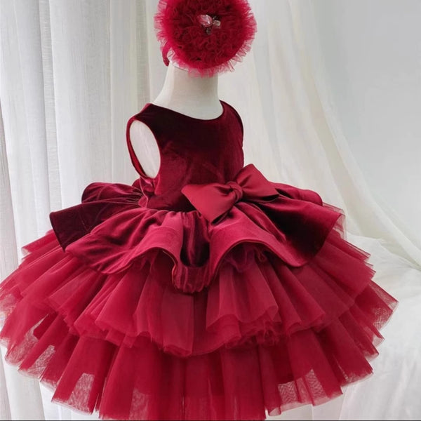 Elegant Baby Girl Rose Red Flower Girl Sleeveless Mesh Tutu Skirt Girl Toddler First Birthday Princess Dress