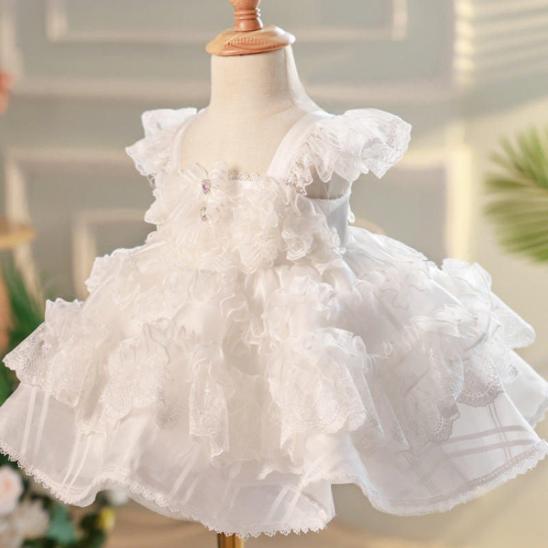 Flower Girl Dress Toddler Prom Dress Pageant White Fluffy Princess Dress