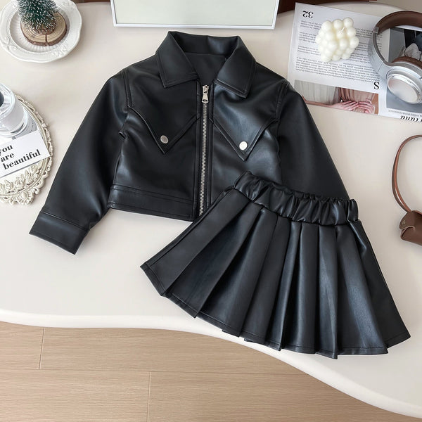 Girls' New Autumn Jacket and Pleated Skirt Two-piece Suit