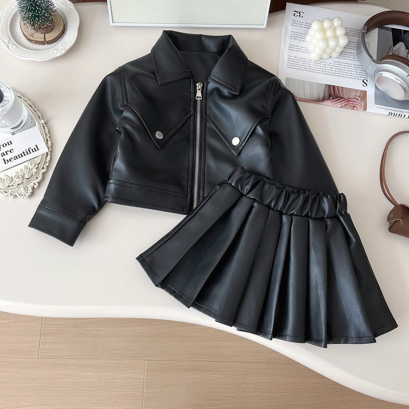 Girls' New Autumn Jacket and Pleated Skirt Two-piece Suit