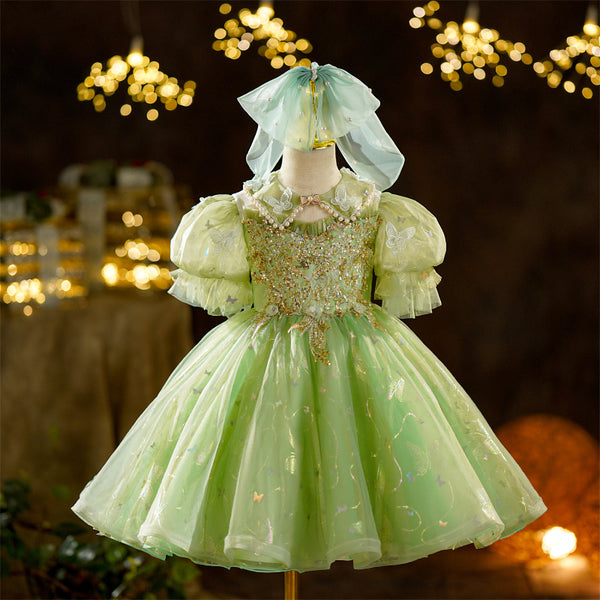 Toddler Pearl Butterfly Collar Sequins Princess Dress